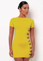 This Women's Sexy Fashion Solid Side Hollow Out Short Sleeve Slim Bodycon Dress Design Made Of High Quality Polyster And Spandex Material. It Is Stretchy