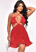 This Women's Sexy Halter Lace-Up Backless Mini Dress Ladies' Clothing Design Made Of High Quality Polyster And Spandex Material. It Is Stretchy