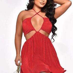 This Women's Sexy Halter Lace-Up Backless Mini Dress Ladies' Clothing Design Made Of High Quality Polyster And Spandex Material. It Is Stretchy