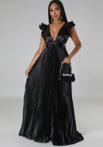 This Women's Sexy Low Back Deep v Pleated Long Dress Design Made Of High Quality Polyster And Spandex Material