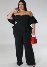 This Women's Sexy Off-Shoulder Short-Sleeve Wide-Leg Jumpsuit Design Made Of High Quality Polyster And Spandex Material. It Is Stretchy