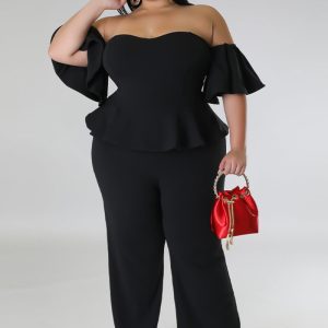 This Women's Sexy Off-Shoulder Short-Sleeve Wide-Leg Jumpsuit Design Made Of High Quality Polyster And Spandex Material. It Is Stretchy