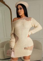 This Women's Sexy Round Neck Long Sleeve Sweater Knitting Dress Combine The Warm And Fashion. It Is a Must-Have Item For This Winter. Sweater Dresses For Women At Global Lover Comes For Different Occasions - Daily Life