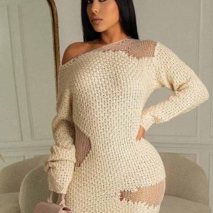 This Women's Sexy Round Neck Long Sleeve Sweater Knitting Dress Combine The Warm And Fashion. It Is a Must-Have Item For This Winter. Sweater Dresses For Women At Global Lover Comes For Different Occasions - Daily Life