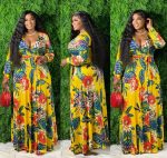 This Women's Sexy v-Neck Floral Printed Plus Size Long Sleeve Slit Maxi Dress Made Of Soft And Elastic Fabric. Global Lover Wholesale Plus Size Dresses And Hope Curvy Ladies Find Here a Warm And Exciting Place To Shop Affordable Curvy Dresses Online - Plus Size Casual