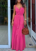 This Women's Slim Waist Solid Strap Maxi Dress Design Made Of High Quality Polyster And Spandex Material