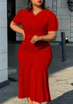 This Women's Solid Color Africa Plus Size v Neck Slim Fit Mermaid Dress Design Made Of High Quality Polyster And Spandex Material. It Come With Good Stretch And Wearing Comfortable. Women¡¯s Midi Dresses Is Omnipotent And Suit For All Kinds Of Occasions - Daily Wear