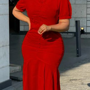 This Women's Solid Color Africa Plus Size v Neck Slim Fit Mermaid Dress Design Made Of High Quality Polyster And Spandex Material. It Come With Good Stretch And Wearing Comfortable. Women¡¯s Midi Dresses Is Omnipotent And Suit For All Kinds Of Occasions - Daily Wear