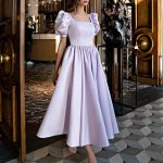 This Women's Solid Color Retro Puff Short Sleeve Square Neck Party Dress Design Made Of High Quality Polyster And Spandex Material