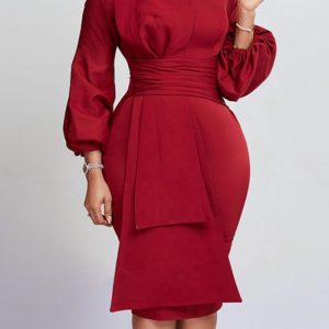 This Women's Spring Fall Solid Color Bodycon Pro Ol Chic Plus Size African Dress Design Made Of High Quality Polyster And Spandex Material. It Come With Good Stretch And Wearing Comfortable. Women¡¯s Midi Dresses Is Omnipotent And Suit For All Kinds Of Occasions - Daily Wear