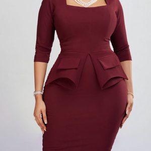 This Women's Spring Solid Bodycon Chic Elegant Career Africa Plus Size Dress Design Made Of High Quality Polyster And Spandex Material. It Come With Good Stretch And Wearing Comfortable. Women¡¯s Midi Dresses Is Omnipotent And Suit For All Kinds Of Occasions - Daily Wear