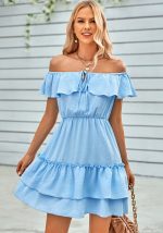 This Women's Spring/Summer Casual Off Shoulder Ruffle Solid Dress Design Made Of High Quality Polyster And Spandex Material. It Is Stretchy