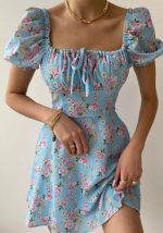 This Women's Summer Fashion Puff Sleeve Floral a-Line Summer Female Dress Design Made Of High Quality Polyster And Spandex Material. It Is Stretchy