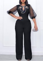 This Women's Summer Short Sleeve Puff Sleeve Beaded Sexy Wide Leg Slim Waist Plus Size Jumpsuit Design Made Of High Quality Polyster And Spandex Material. It Is Stretchy