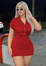 This Women's Summer Stand Collar Solid Color Zipper Short Sleeve Casual Dress Design Made Of High Quality Polyster And Spandex Material. It Is Stretchy