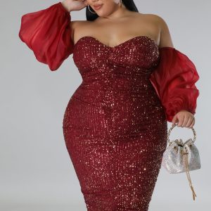 This Womensexy Sequins Strapless Mesh Bodycon Dress Evening Dress Made Of Soft And Elastic Fabric. Global Lover Wholesale Plus Size Dresses And Hope Curvy Ladies Find Here a Warm And Exciting Place To Shop Affordable Curvy Dresses Online - Plus Size Casual