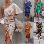 This Womensexy Single Sleeve Irregular Satin Evening Dress Design Made Of High Quality Polyster And Spandex Material. It Is Stretchy