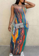 This Womenprinted Strap Sexy Long Dress Design Made Of High Quality Polyster And Spandex Material