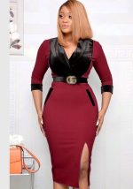 This Women's Africa Plus Size Contrast v-Neck Dress With Belt Made Of Soft And Elastic Fabric. Global Lover Wholesale Plus Size Dresses And Hope Curvy Ladies Find Here a Warm And Exciting Place To Shop Affordable Curvy Dresses Online - Plus Size Casual