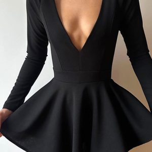 This Women's Autumn And Winter v Neck Long Sleeve Low Back Party Dress Design Made Of High Quality Polyster And Spandex Material. It Is Stretchy