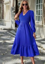 This Women's Autumn And Winter v-Neck Solid Color Dress Design Made Of High Quality Polyster And Spandex Material. It Is Stretchy