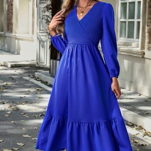 This Women's Autumn And Winter v-Neck Solid Color Dress Design Made Of High Quality Polyster And Spandex Material. It Is Stretchy