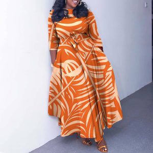 This Women's Autumn And Winter Fashion Chic Strappy African Plus Size Maxi Dress Made Of Soft And Elastic Fabric. Global Lover Wholesale Plus Size Dresses And Hope Curvy Ladies Find Here a Warm And Exciting Place To Shop Affordable Curvy Dresses Online - Plus Size Casual