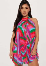 This Women's Beach Dress Off Shoulder Sleeveless Printed Pleated Dress Design Made Of High Quality Polyster And Spandex Material. It Is Stretchy