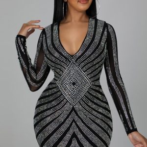 This Women's Beaded Long Sleeve Sexy Evening Dress Design Made Of High Quality Polyster And Spandex Material