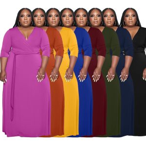 This Women's Belted Solid Color Fashion Loose Plus Size Dress Made Of Soft And Elastic Fabric. Global Lover Wholesale Plus Size Dresses And Hope Curvy Ladies Find Here a Warm And Exciting Place To Shop Affordable Curvy Dresses Online - Plus Size Casual