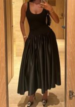 This Women's Black Chic Slim Sleeveless a-Line Long Dress Design Made Of High Quality Polyster And Spandex Material