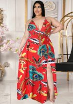 This Women's Bohemian Floral Dress Low Back Slit Deep v Plus Size Maxi Dress Made Of Soft And Elastic Fabric. Global Lover Wholesale Plus Size Dresses And Hope Curvy Ladies Find Here a Warm And Exciting Place To Shop Affordable Curvy Dresses Online - Plus Size Casual