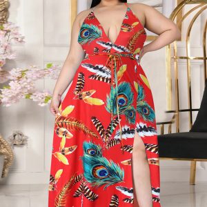 This Women's Bohemian Floral Dress Low Back Slit Deep v Plus Size Maxi Dress Made Of Soft And Elastic Fabric. Global Lover Wholesale Plus Size Dresses And Hope Curvy Ladies Find Here a Warm And Exciting Place To Shop Affordable Curvy Dresses Online - Plus Size Casual