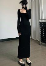 This Women's Casual Chic Square Neck Long Sleeve Slim Fit Maxi Dress Design Made Of High Quality Polyster And Spandex Material