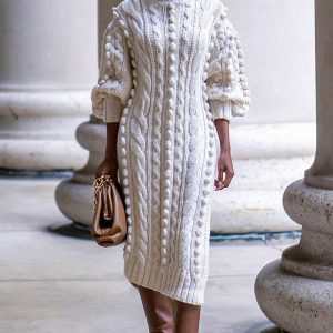 This Women's Casual High Neck Slit Knitting Long Sweater Dress Combine The Warm And Fashion. It Is a Must-Have Item For This Winter. Sweater Dresses For Women At Global Lover Comes For Different Occasions - Daily Life