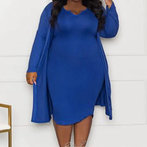 This Women's Casual Long Sleeve Coat Plus Size Sleeveless Dress Two-Piece Set Made Of Soft And Elastic Fabric. Global Lover Wholesale Plus Size Dresses And Hope Curvy Ladies Find Here a Warm And Exciting Place To Shop Affordable Curvy Dresses Online - Plus Size Casual