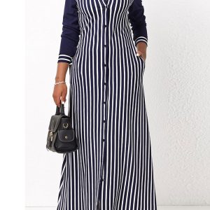 This Women's Casual Shirt Outerwear Women's Striped Long Sleeve Shirt Dress Design Made Of High Quality Polyster And Spandex Material