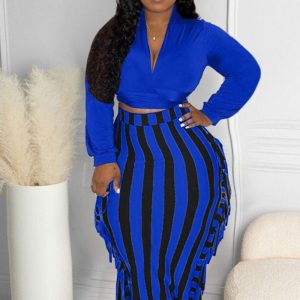 This Women's Casual Side Tassel Plus Size Long Sleeve Two-Piece Skirt Set Design And Made Of Comfortable And Elastic Fabric. Wholesale Plus Size Two Piece Sets Is a Must-Have Item For Curvy Ladies. Two Piece Sets Can Either Be Worn Together Or Individually