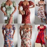 This Women's Chic Career Floral Square Neck Sexy Slit Dress Design Made Of High Quality Polyster And Spandex Material