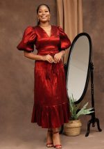 This Women's Chic Career Puff Sleeve v-Neck Long Gown Dress Design Made Of Good Quality Polyster And Spandex Material