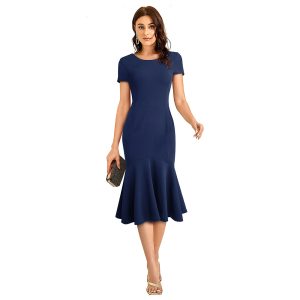 This Women's Chic Career Slim Bodycon Round Neck Midi Dress Design Made Of High End Polyster And Spandex Material