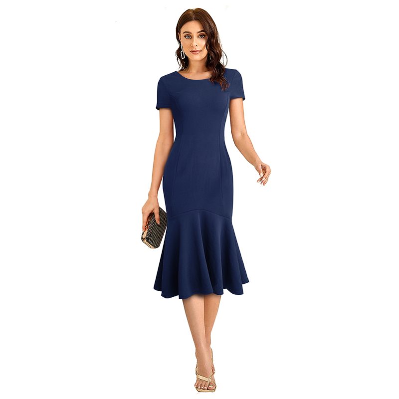 This Women's Chic Career Slim Bodycon Round Neck Midi Dress Design Made Of High End Polyster And Spandex Material