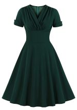 This Women's Chic Slim Waist Slim Fit v Neck Short Sleeve Vintage a-Line Swing Dress Made Of Soft And Elastic Fabric. Global Lover Wholesale Plus Size Dresses And Hope Curvy Ladies Find Here a Warm And Exciting Place To Shop Affordable Curvy Dresses Online - Plus Size Casual