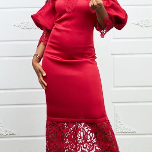 This Women's Clothing Off Shoulder Lace Patchwork Puff Sleeve Formal Party Evening Dress Design Made Of High Quality Polyster And Spandex Material. It Come With Good Stretch And Wearing Comfortable. Women¡¯s Midi Dresses Is Omnipotent And Suit For All Kinds Of Occasions - Daily Wear