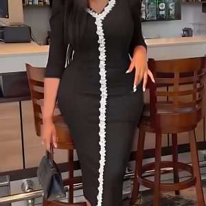 This Women's Clothing Plus Size Fashion Chic Sexy v Neck Bodycon Dress Made Of Soft And Elastic Fabric. Global Lover Wholesale Plus Size Dresses And Hope Curvy Ladies Find Here a Warm And Exciting Place To Shop Affordable Curvy Dresses Online - Plus Size Casual