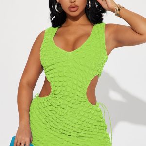 This Women's Clothing Sexy Fashion Waist Cutout Sleeveless Solid Color Dress Ladies' Clothing Design Made Of High Quality Polyster And Spandex Material. It Is Stretchy