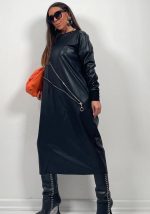 This Women's Decorative Slit Zip Leather Long Skirt Design Made Of High Quality Polyster And Spandex Material