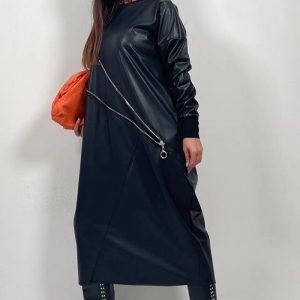 This Women's Decorative Slit Zip Leather Long Skirt Design Made Of High Quality Polyster And Spandex Material