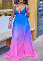 This Women's Deep v-Neck Sexy Straps Pleated Maxi Dress Design Made Of High Quality Polyster And Spandex Material