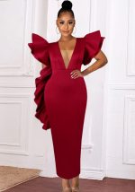 This Women's Deep v Sexy Low Cut Dress Plus Size Ruffled Formal Party Dress Design Made Of Good Quality Polyster And Spandex Material